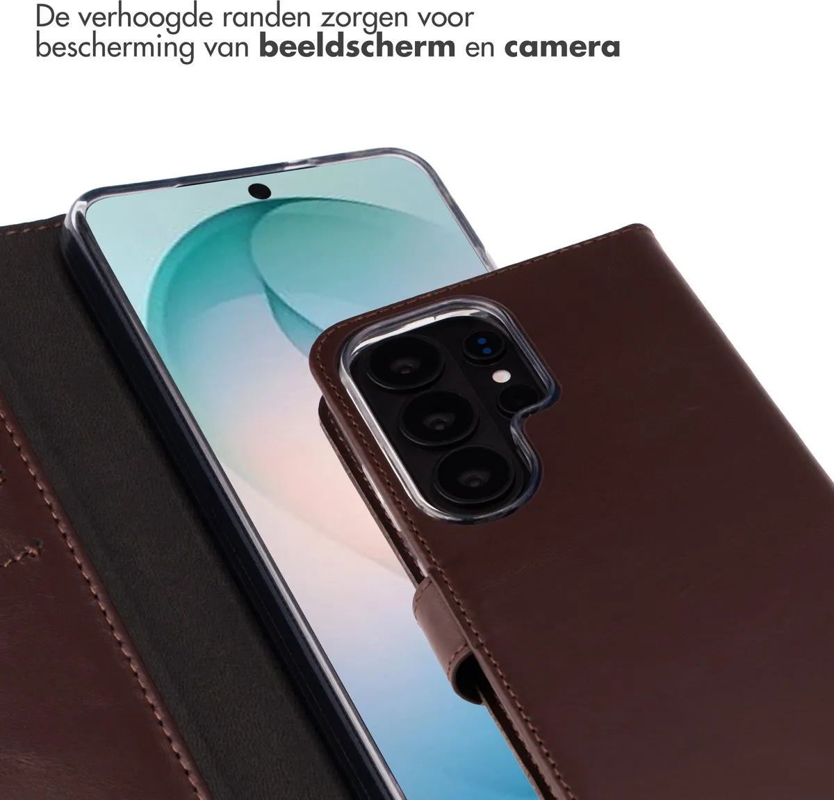 Selencia Echt Lederen Bookcase Hoesje - Samsung Galaxy S26 Ultra - 3 Pasjes - Bruin