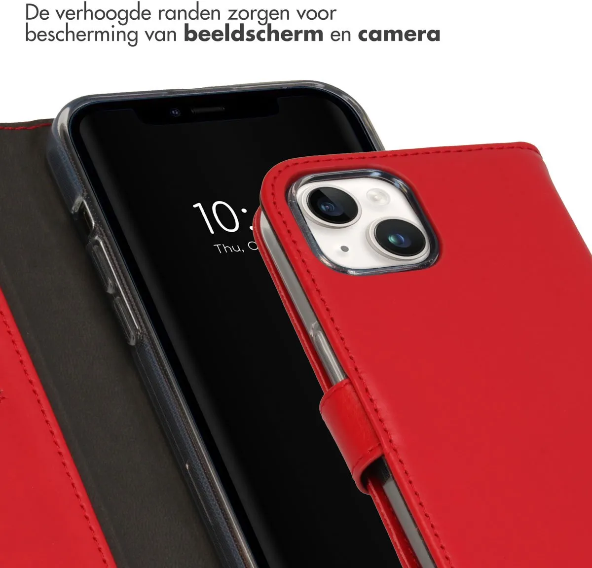Selencia Hoesje iPhone 15 Plus - Rood Lederen Bookcase - 3 Pasjes