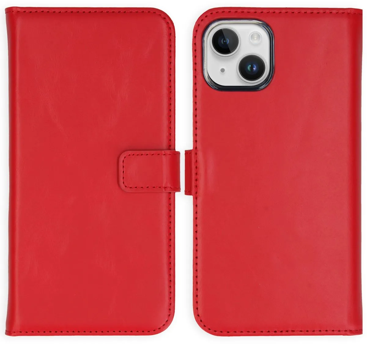Selencia Hoesje iPhone 15 Plus - Rood Lederen Bookcase - 3 Pasjes