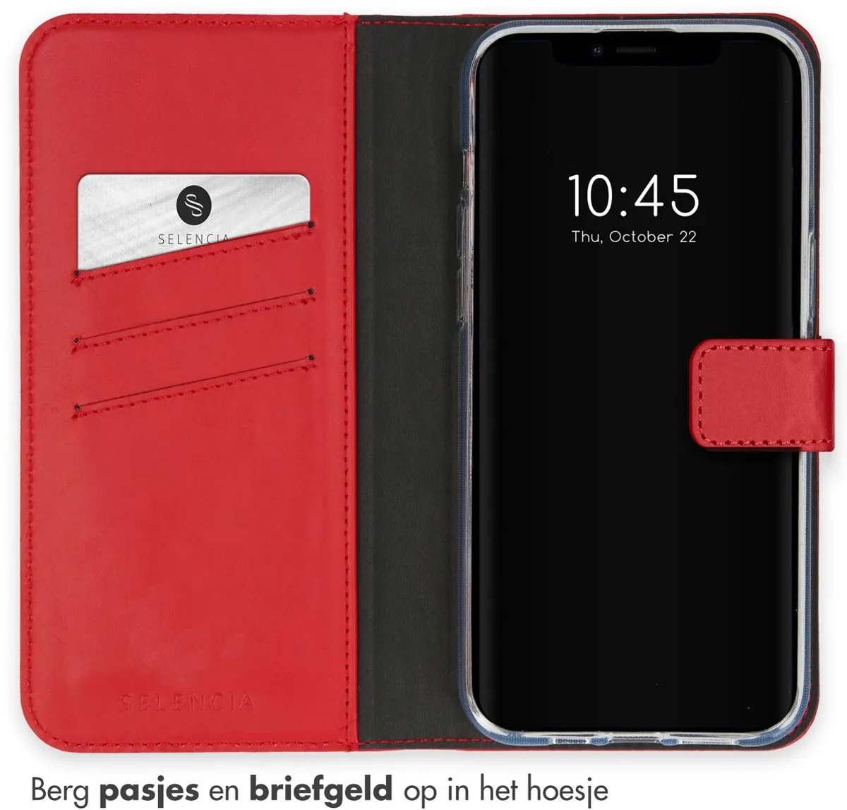 Selencia Hoesje iPhone 15 Plus - Rood Lederen Bookcase - 3 Pasjes