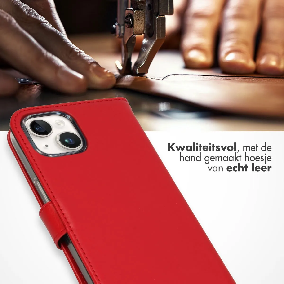 Selencia Hoesje iPhone 15 Plus - Rood Lederen Bookcase - 3 Pasjes