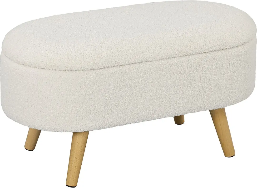 HOMCOM Opbergpoef Polyester, Grenenhout 82L x 41B x 45H cm Wit