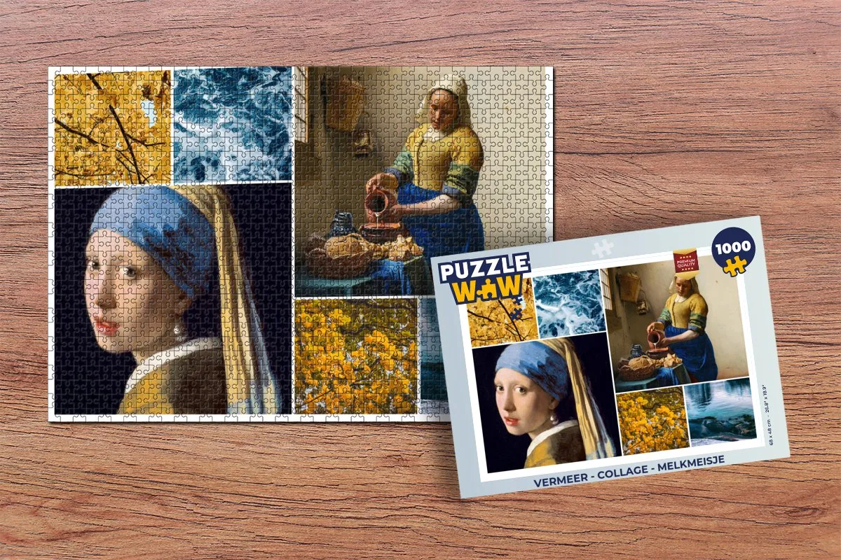 PuzzleWow Vermeer Collage Melkmeisje Legpuzzel 1000 Stuks - Multicolor