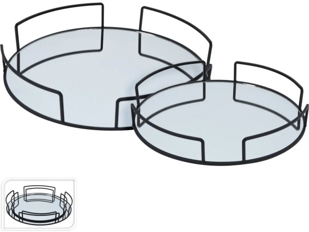 Set van 2 serveerplateaus van metaal en glas