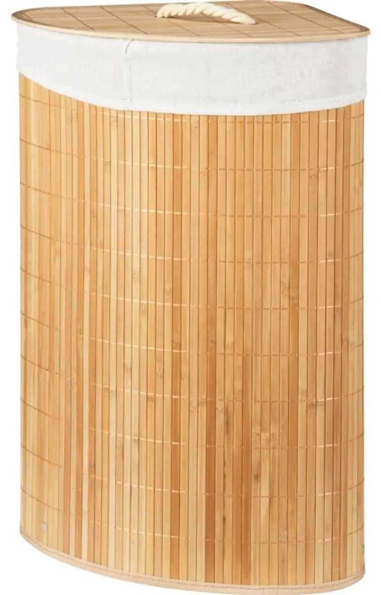 Bamboe hoekwasmand 35×35×60 cm bruin/wit