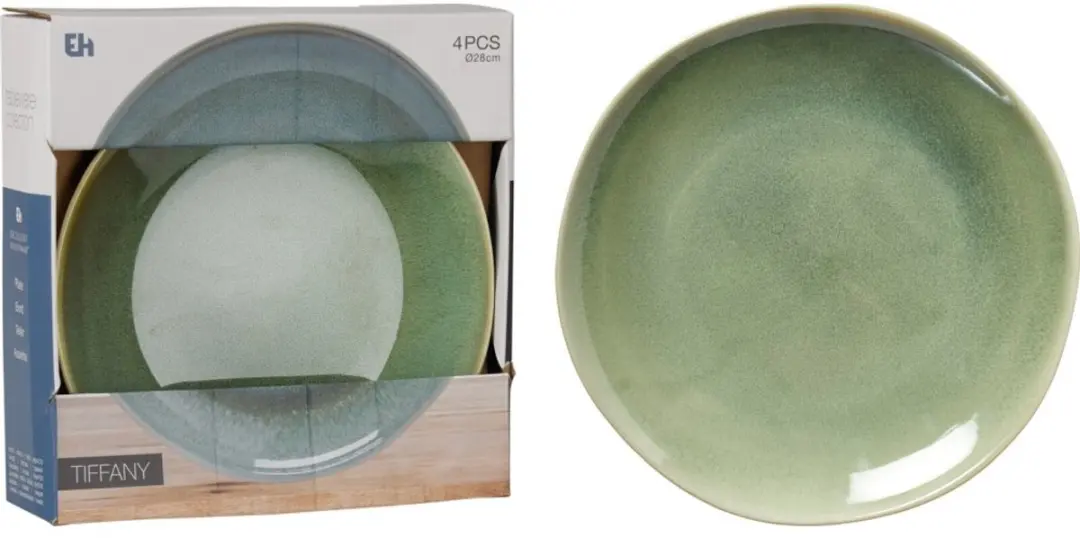 Set van 4 ondiepe borden, diameter 28 cm, groen