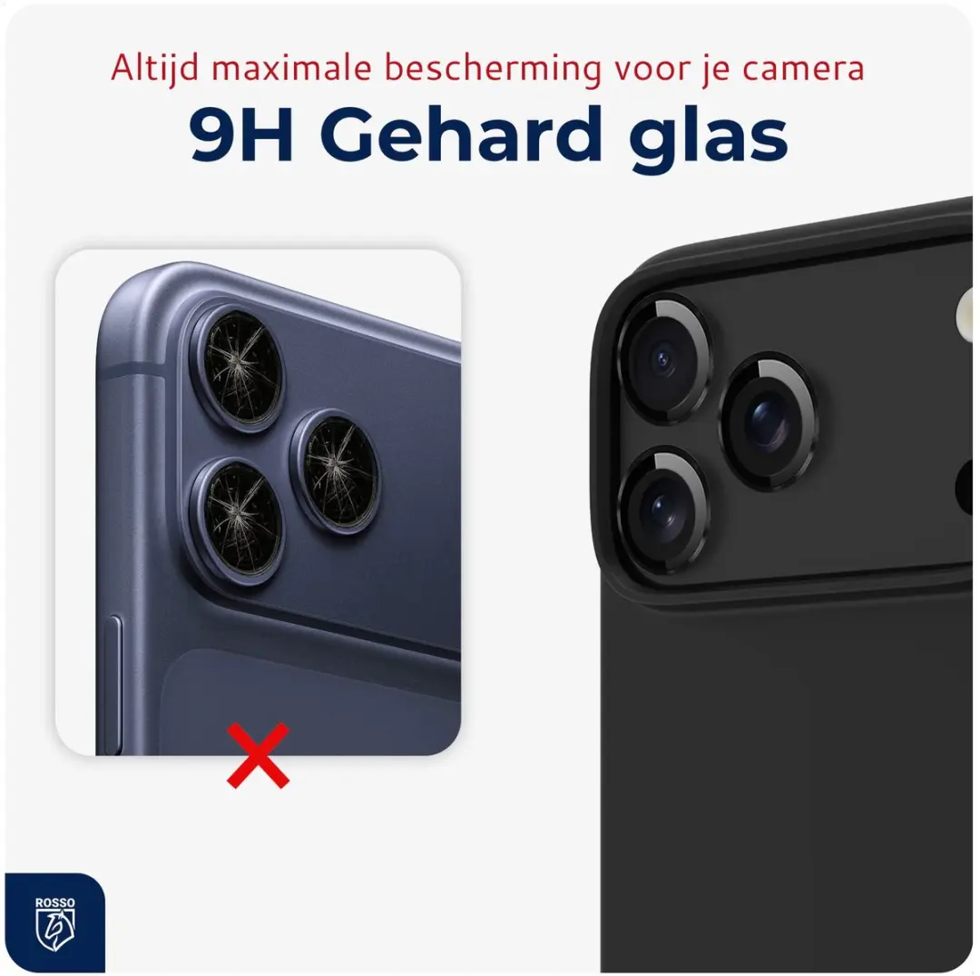 Rosso Camera Frame Protector iPhone 17 Pro/Pro Max - 9H Glas - Zwart