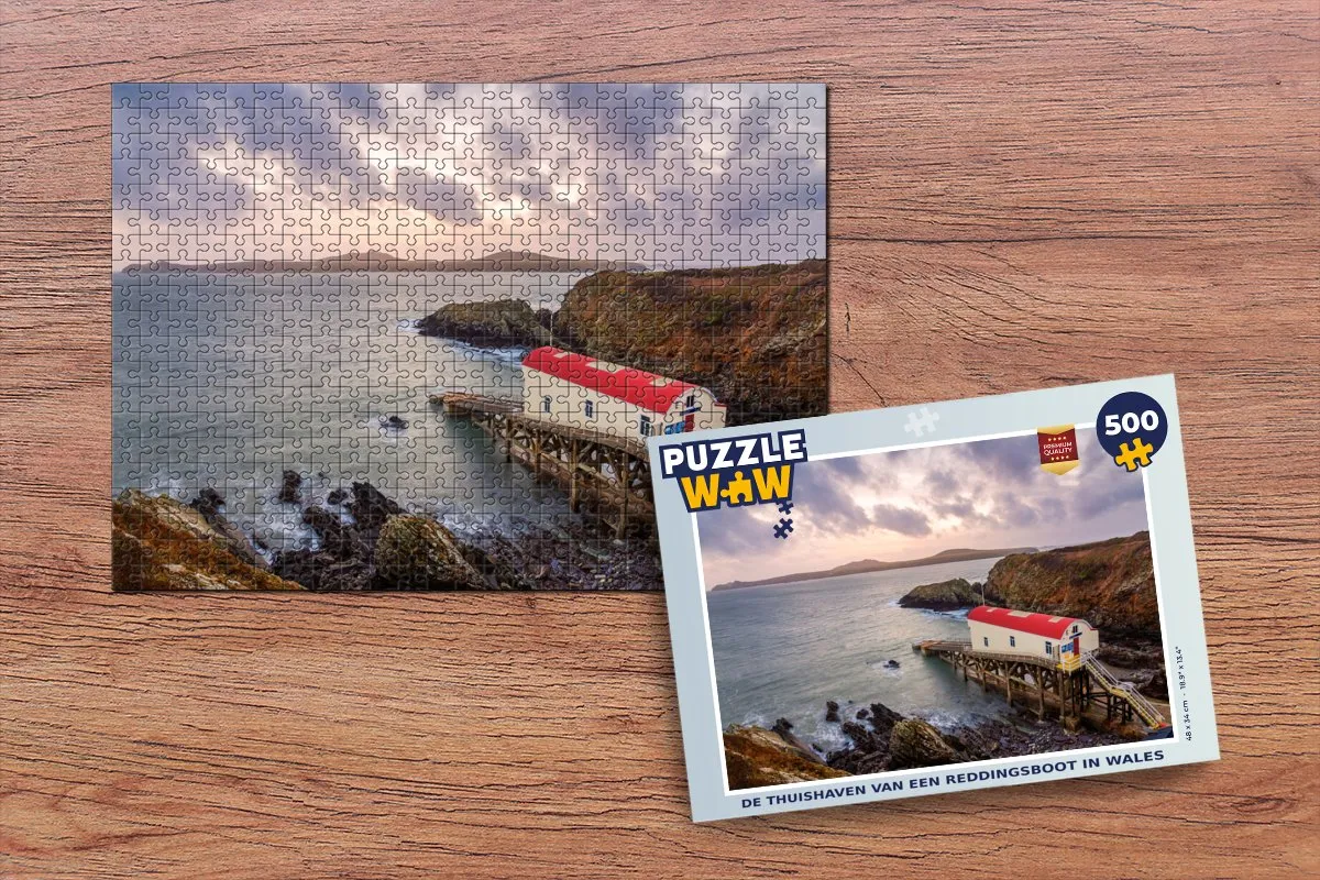 PuzzleWow Legpuzzel De Thuishaven van een Reddingsboot Wales 500 Stuks