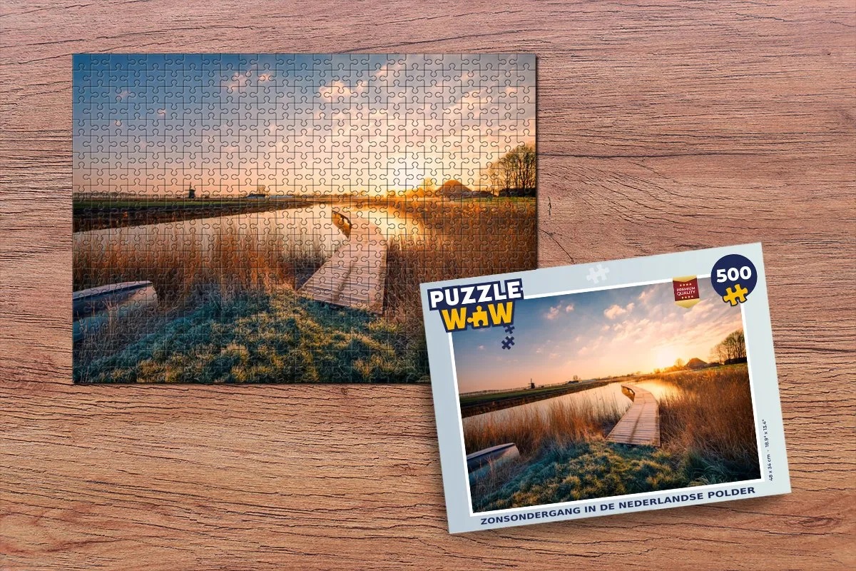 PuzzleWow Zonsondergang in de Nederlandse Polder Legpuzzel 500 Stuks - Multicolor