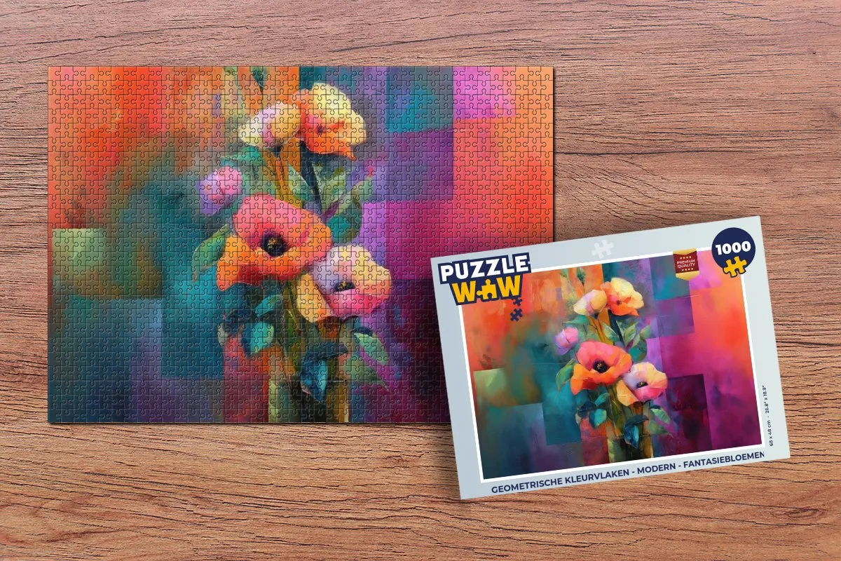 PuzzleWow Geometrische Kleurvlakken Puzzel 1000 Stuks - Bloemen