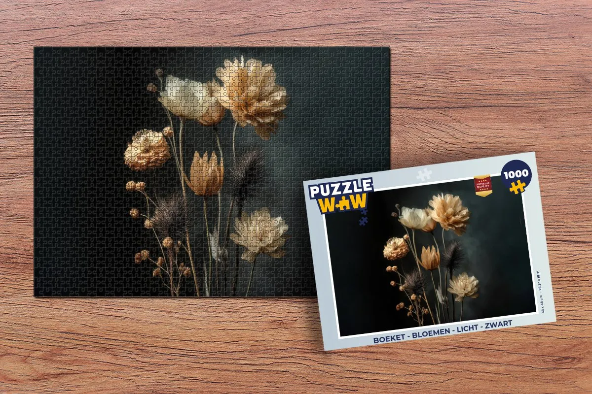 PuzzleWow Boeket Legpuzzel 1000 Stuks - Zwart