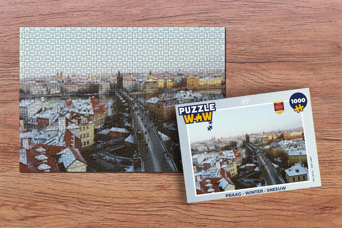 PuzzleWow Praag Winter Sneeuw Legpuzzel 1000 Stuks - Multicolor