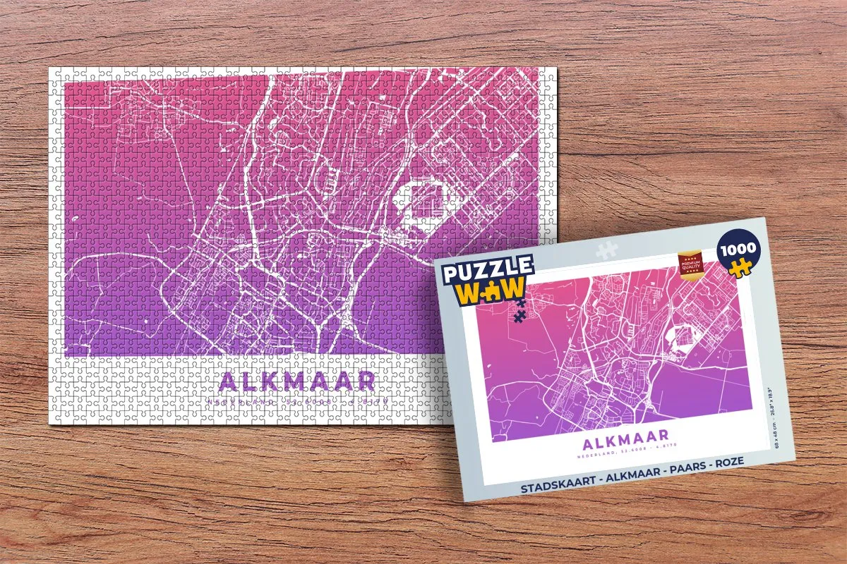 PuzzleWow Stadskaart Alkmaar Legpuzzel 1000 Stuks - Multicolor