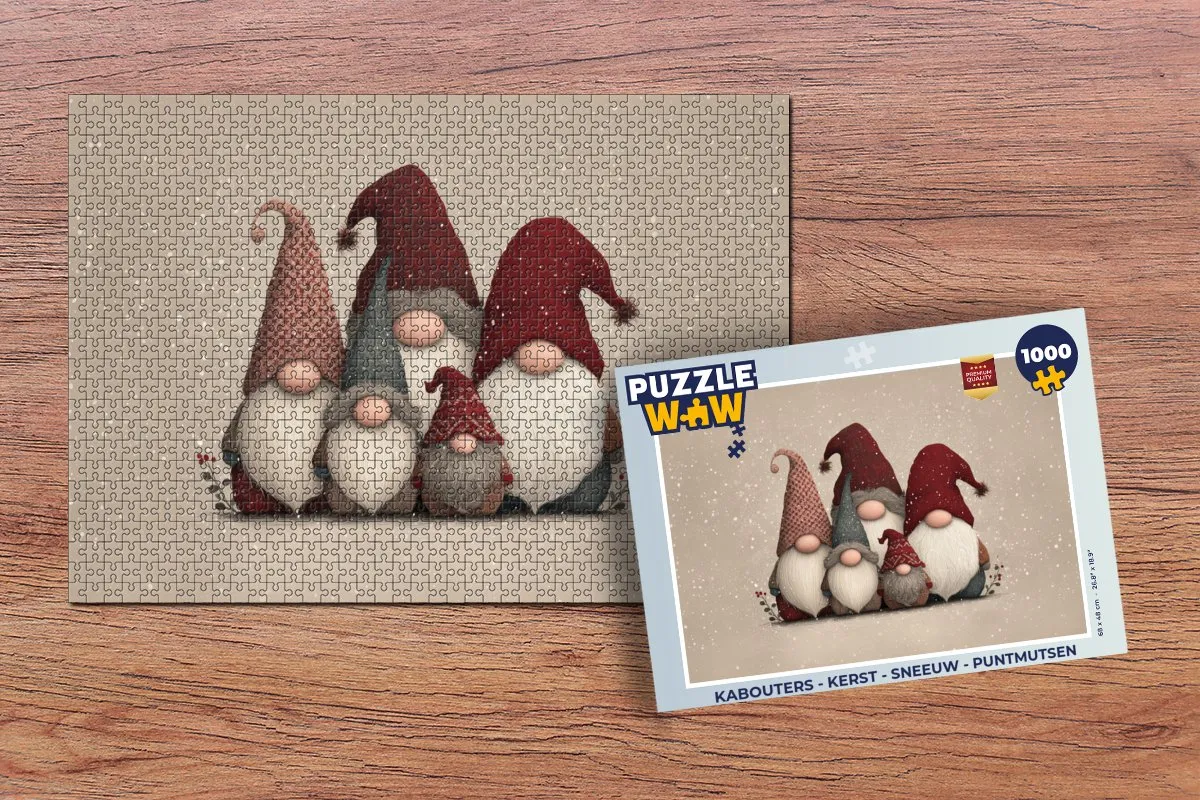 PuzzleWow Kabouters Kerst Puntmutsen Puzzle 1000 Stuks