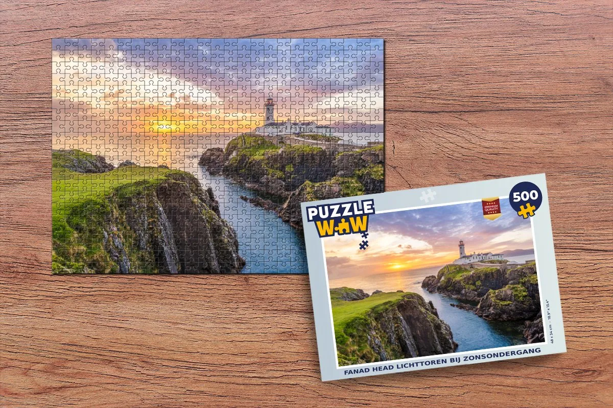PuzzleWow Fanad Head Lichttoren bij Zonsondergang Legpuzzel 500 Stuks - Multicolor
