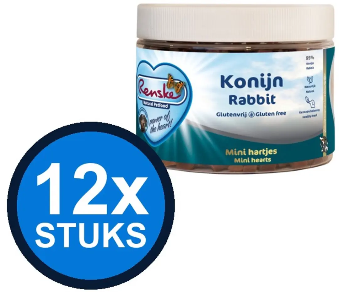 12x Renske gezonde beloning kat mini hartjes konijn 100gr
