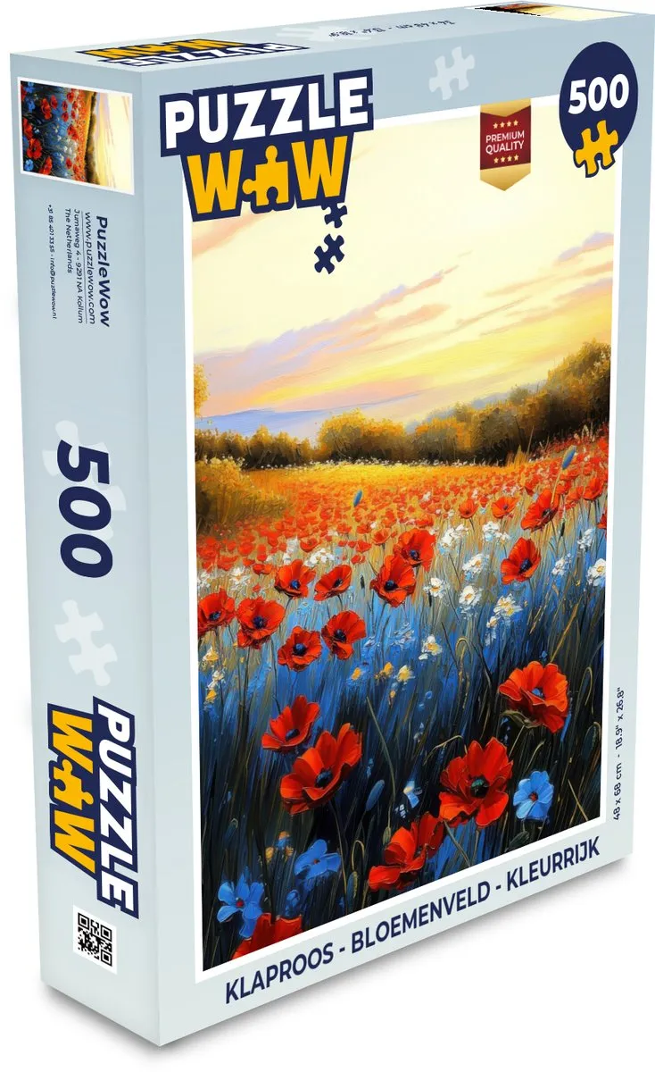 PuzzleWow Klaproos Bloemenveld Legpuzzel 500 Stuks