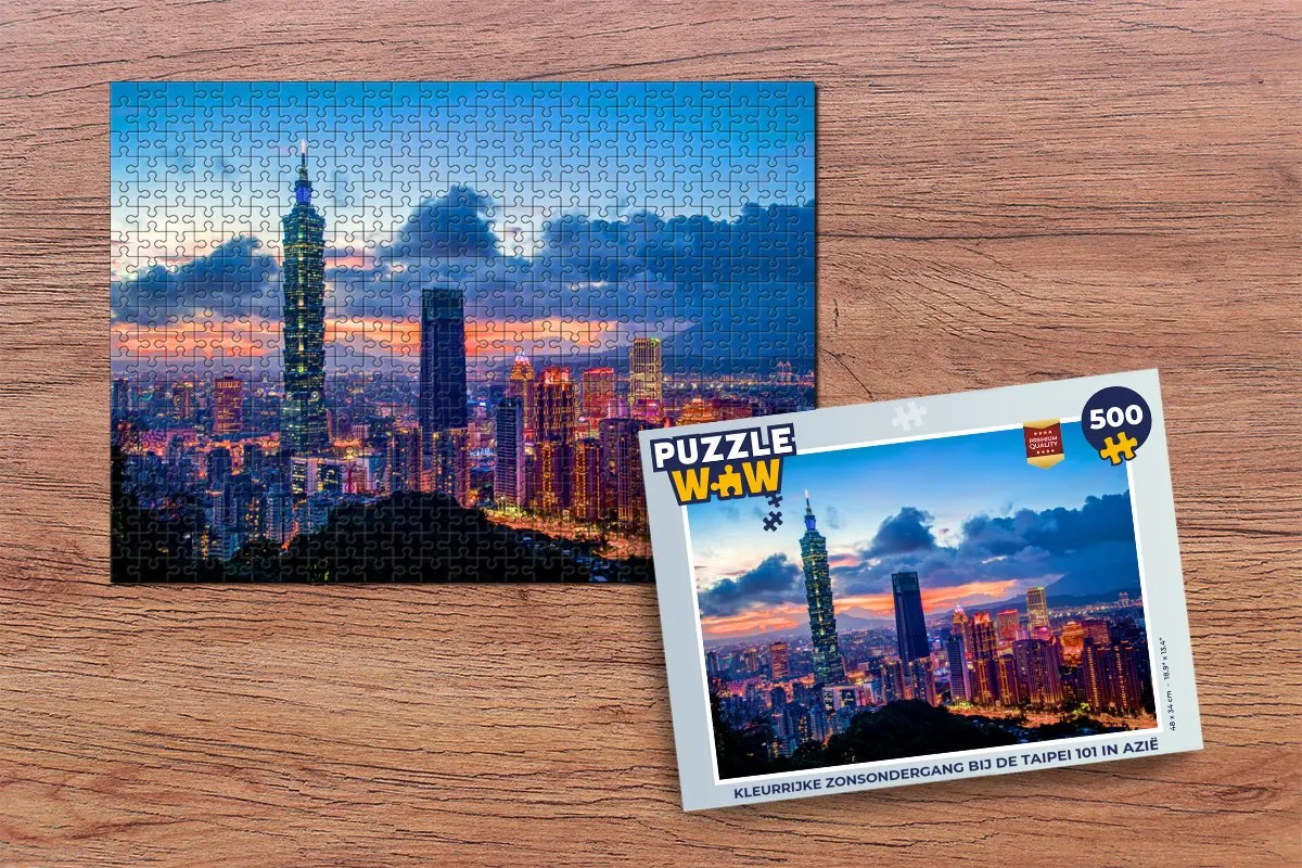 PuzzleWow Legpuzzel Kleurrijke Zonsondergang Taipei 101 - 500 Stuks - Multicolor