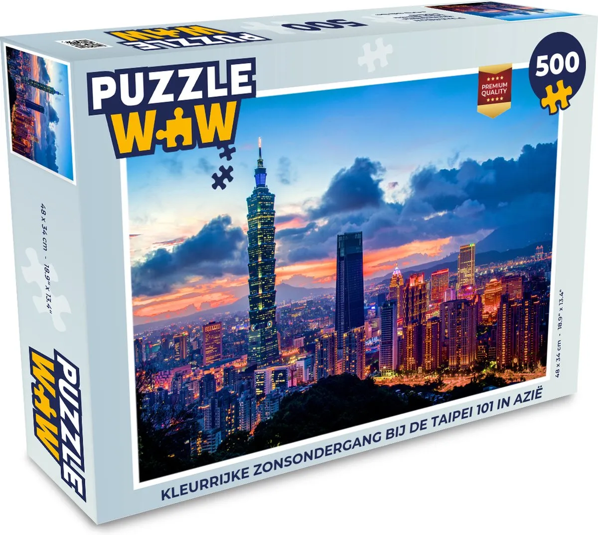 PuzzleWow Legpuzzel Kleurrijke Zonsondergang Taipei 101