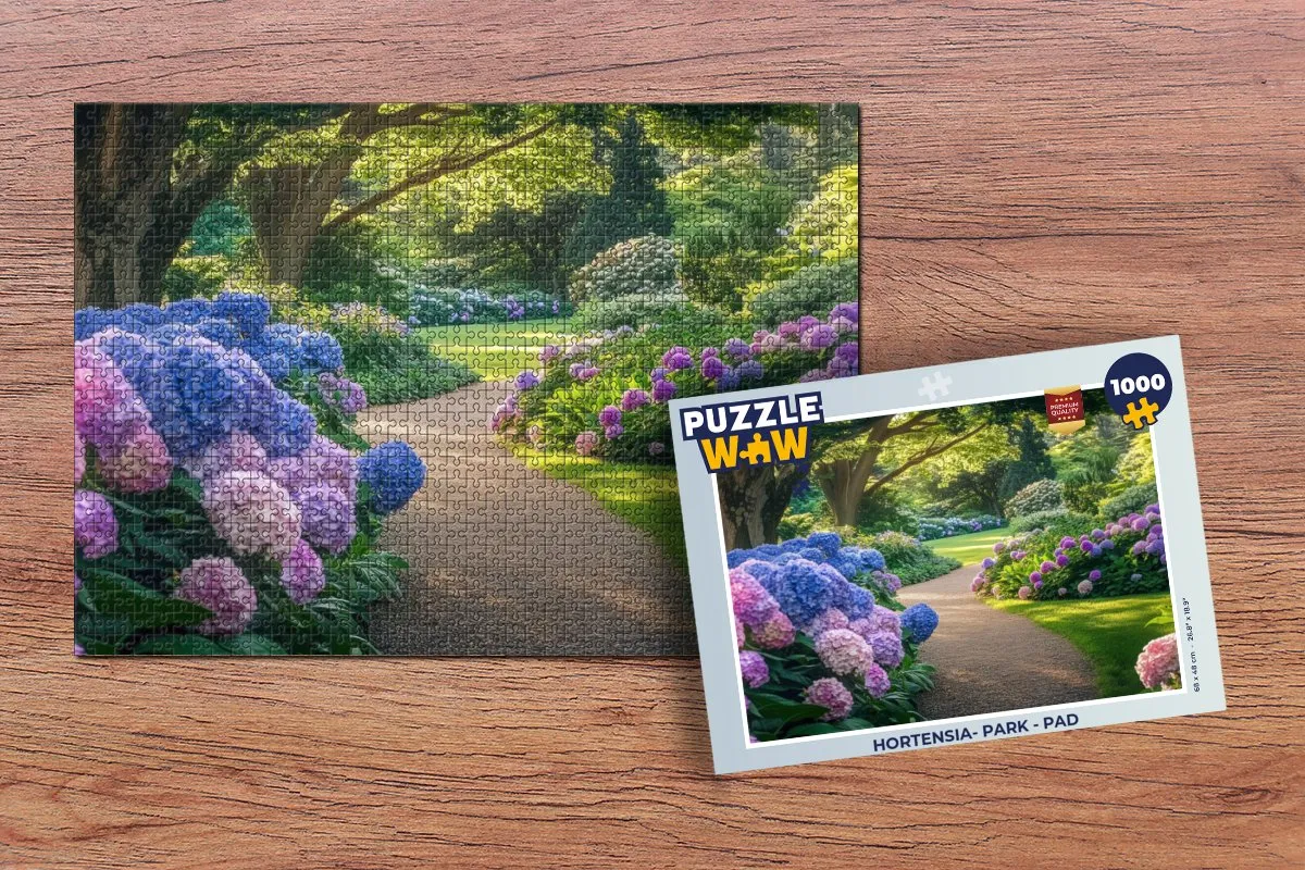 PuzzleWow Hortensia-Park Legpuzzel 1000 Stuks - Paars