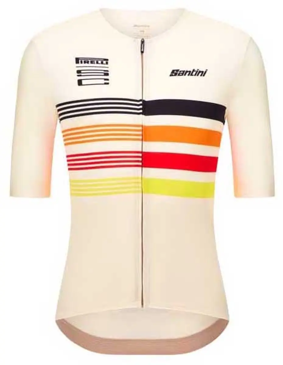 Santini Pirelli Tape Korte Mouw Wielertrui Wit 3XL