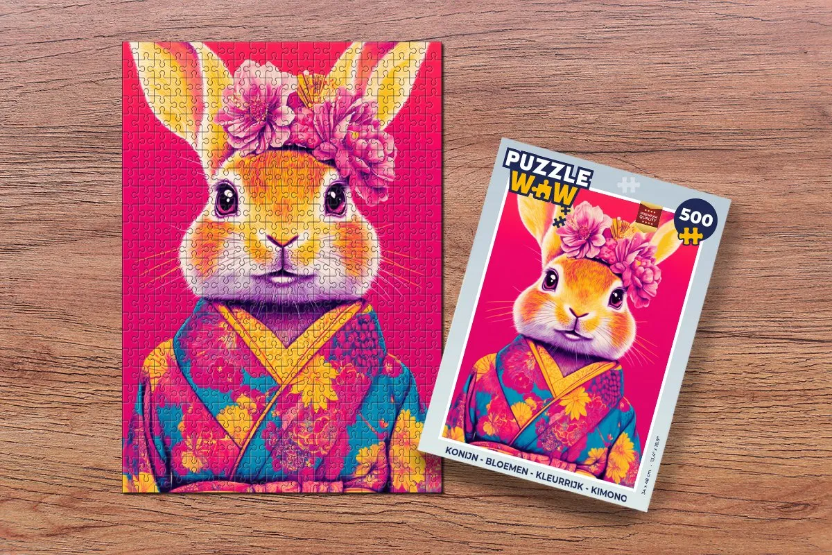 PuzzleWow Konijn Bloemen Legpuzzel 500 Stuks - Kimono