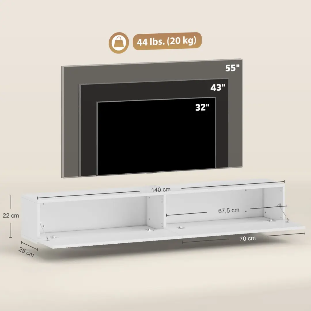 HOMCOM TV-standaard van MDF, 140x25x22 cm, wit
