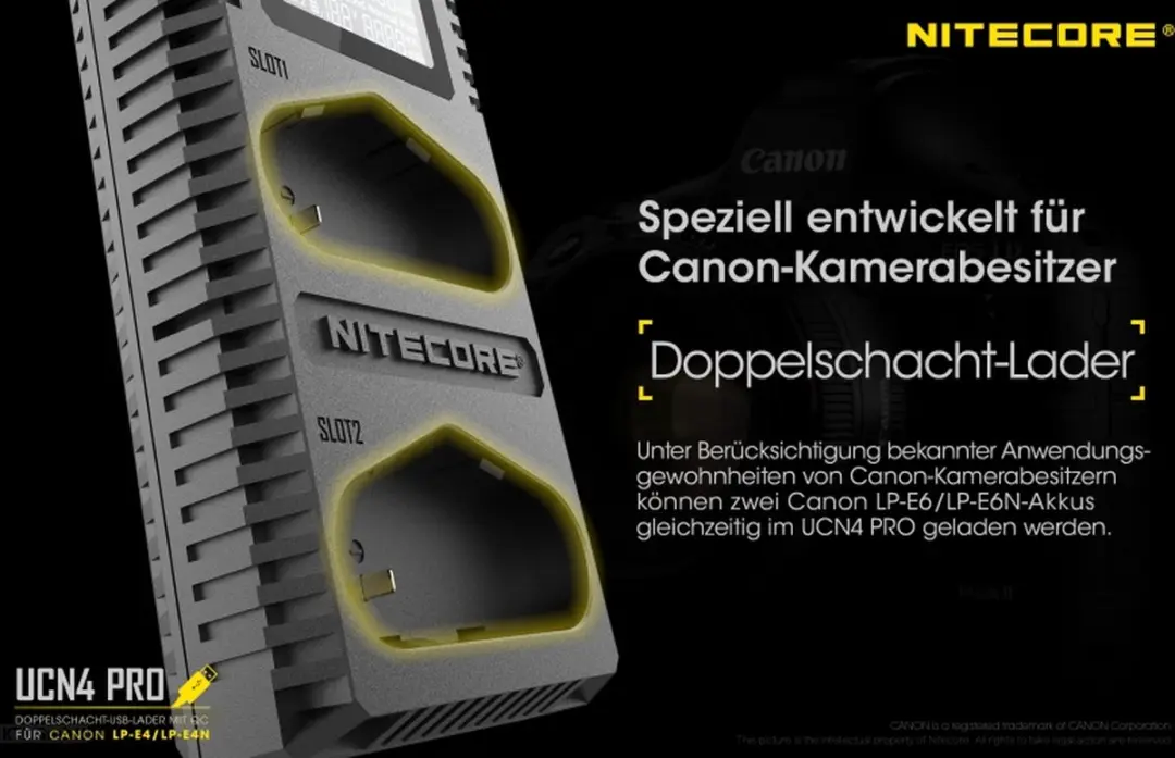 Nitecore UCN4 Pro USB Oplader - Canon LP-E19/LP-E4/LP-E4N - 2x USB - Zwart - afbeelding 5 van 6