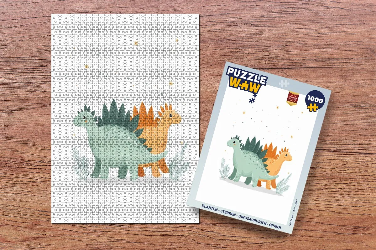 PuzzleWow Legpuzzel 1000 Stuks - Planten, Sterren & Dinosaurussen - Oranje