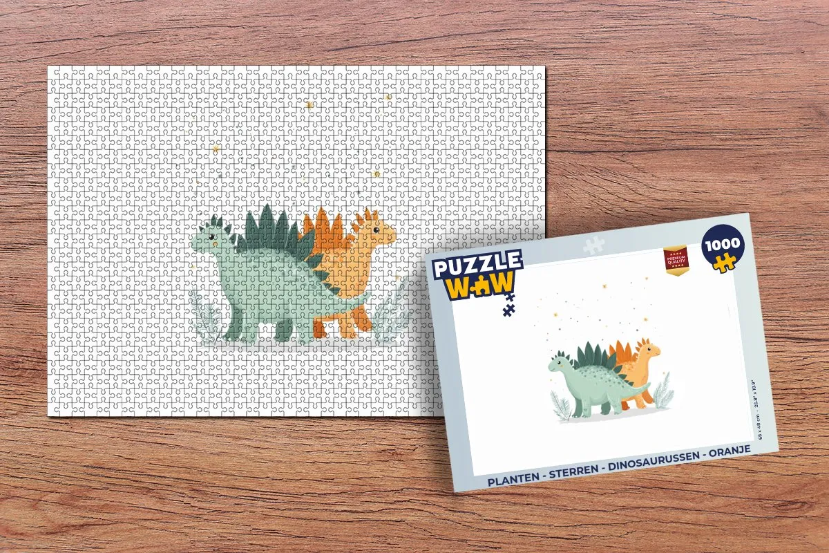 PuzzleWow Legpuzzel 1000 Stuks - Planten, Sterren & Dinosaurussen - Oranje