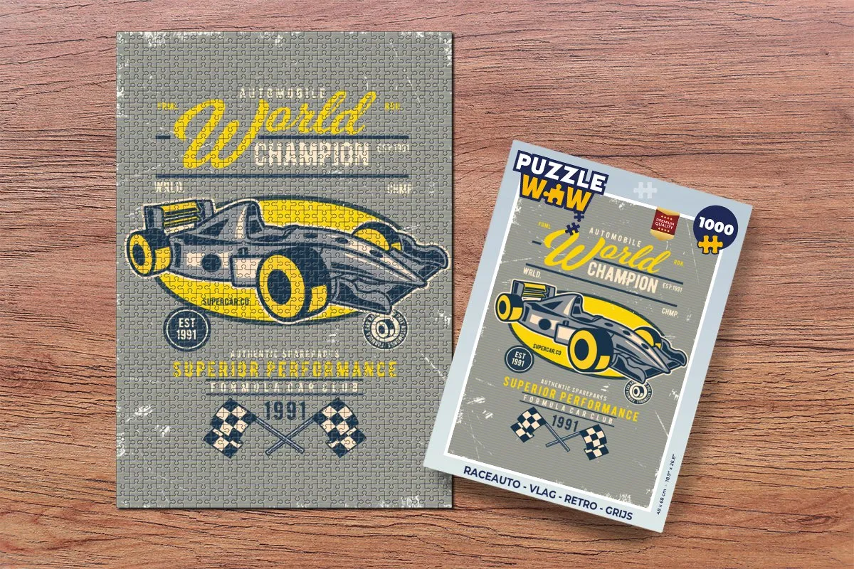 PuzzleWow Raceauto Vlag Retro Legpuzzel 1000 Stuks - Multicolor