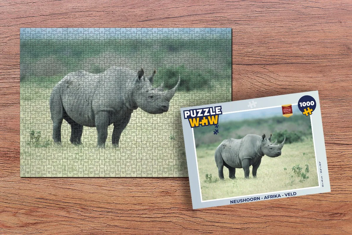 PuzzleWow Neushoorn Afrika Veld Legpuzzel 1000 Stuks - Multicolor