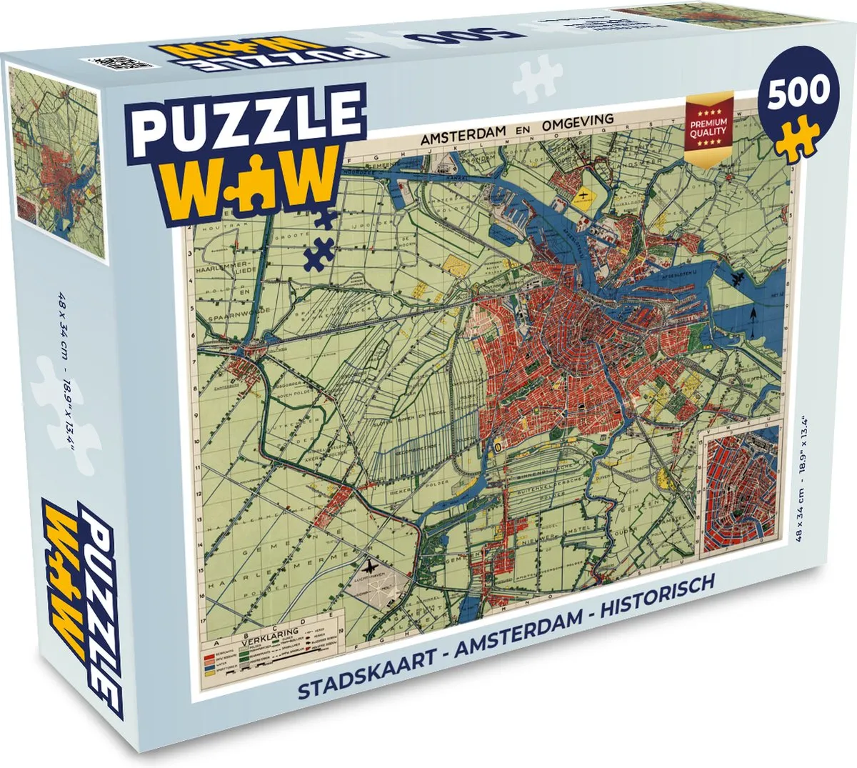 PuzzleWow Amsterdam Historische Stadskaart Legpuzzel 500 Stuks