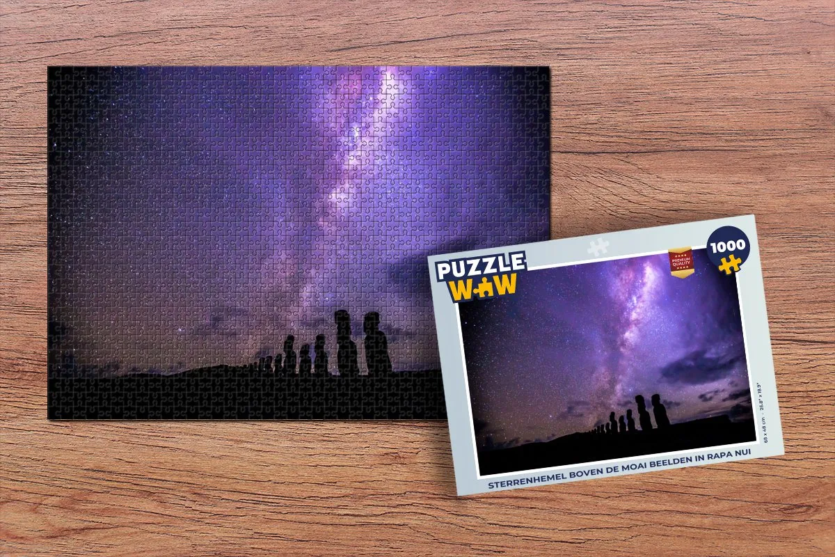 PuzzleWow Sterrenhemel boven Moai Rapa Nui Legpuzzel 1000 Stuks - Multicolor