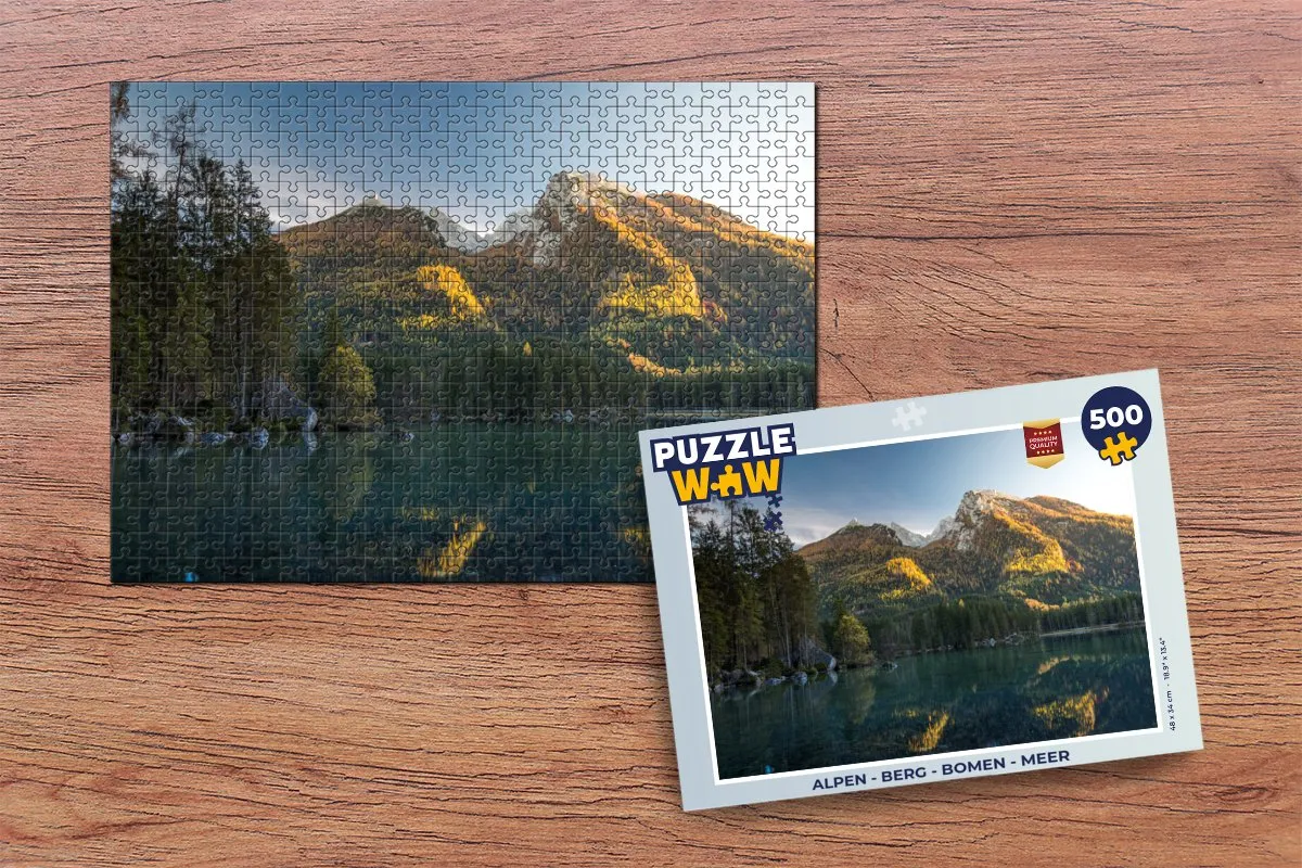 PuzzleWow Alpen Berg Bomen Meer Legpuzzel 500 Stuks - Multicolor