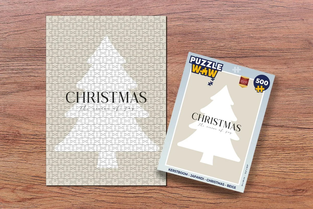 PuzzleWow Kerstboom Japandi Legpuzzel 500 Stuks - Beige/Wit