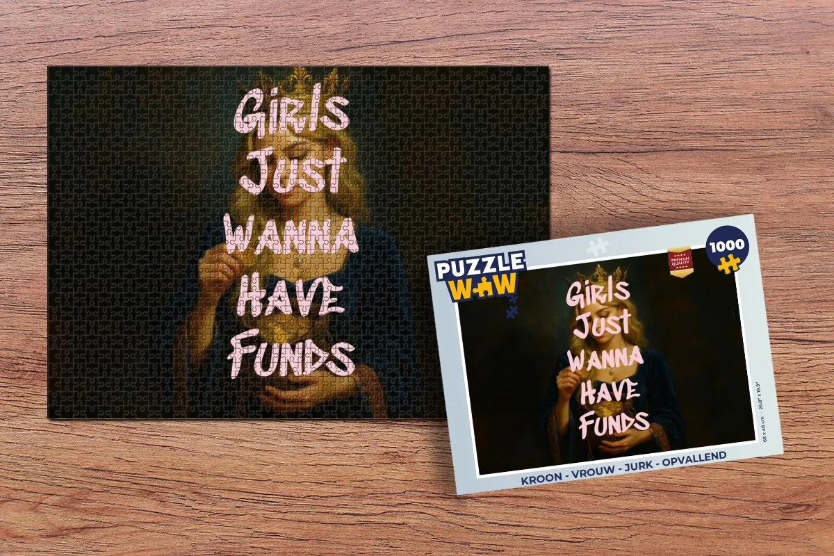 PuzzleWow Kroon Vrouw Jurk Legpuzzel 1000 Stuks - Girls just wanna have funds