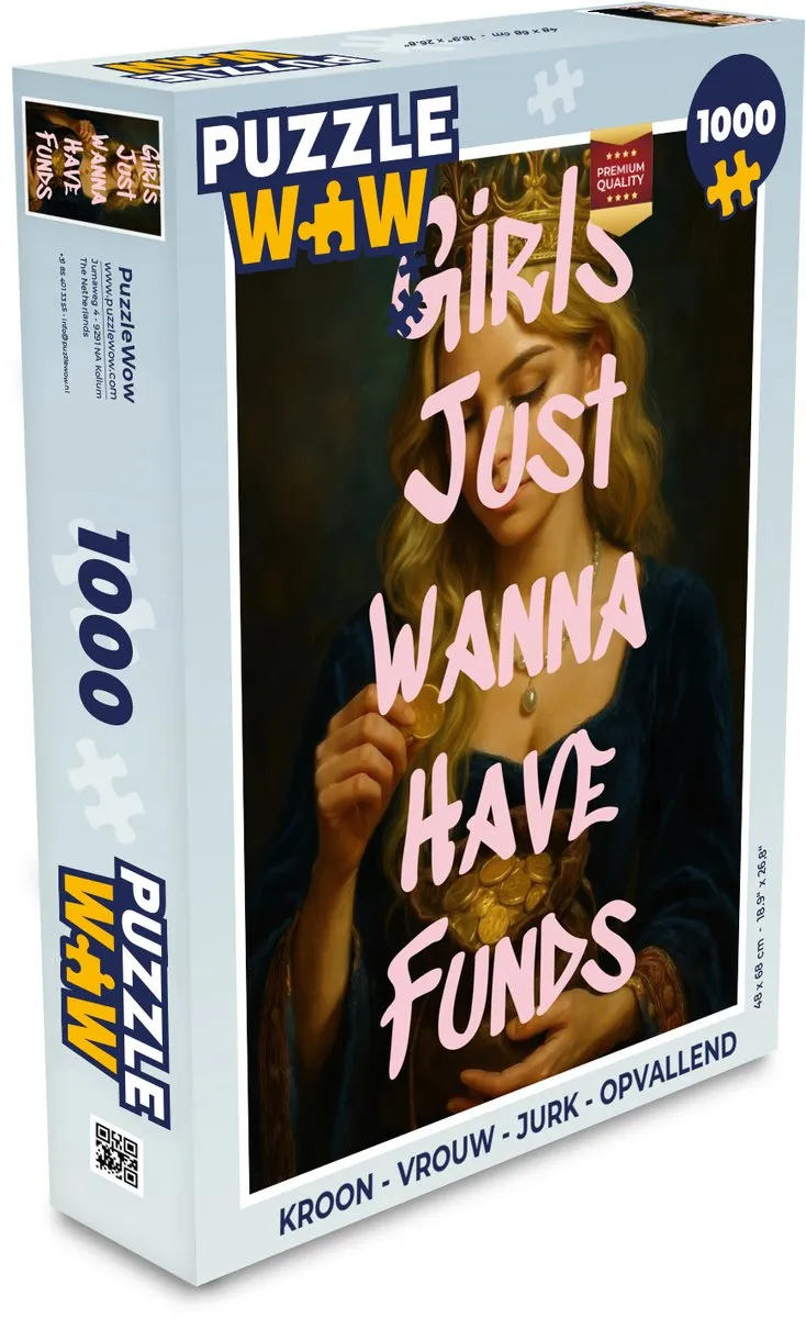 PuzzleWow Kroon Vrouw Jurk Legpuzzel 1000 Stuks - Girls just wanna have funds
