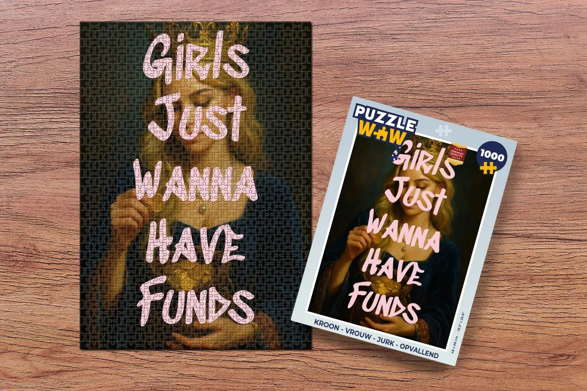 PuzzleWow Kroon Vrouw Jurk Legpuzzel 1000 Stuks - Girls just wanna have funds