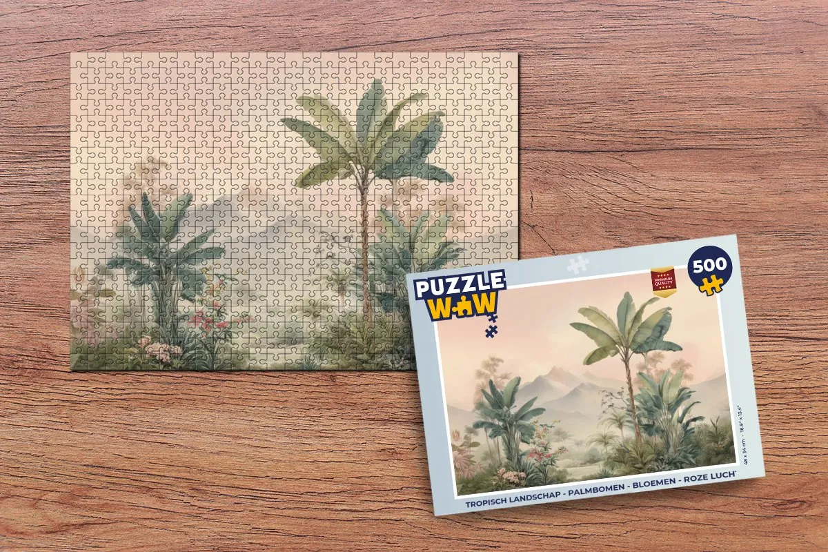 PuzzleWow Tropisch Landschap Legpuzzel 500 Stuks - Roze Lucht