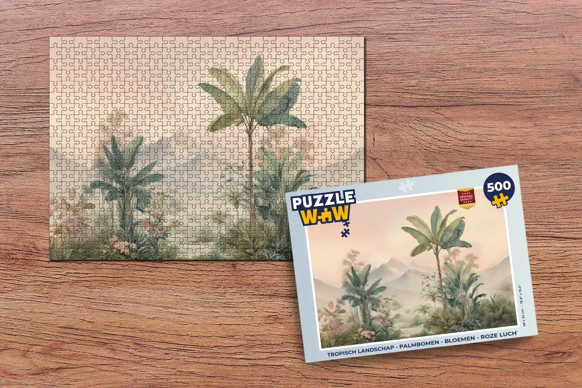 PuzzleWow Tropisch Landschap Legpuzzel 500 Stuks - Roze Lucht