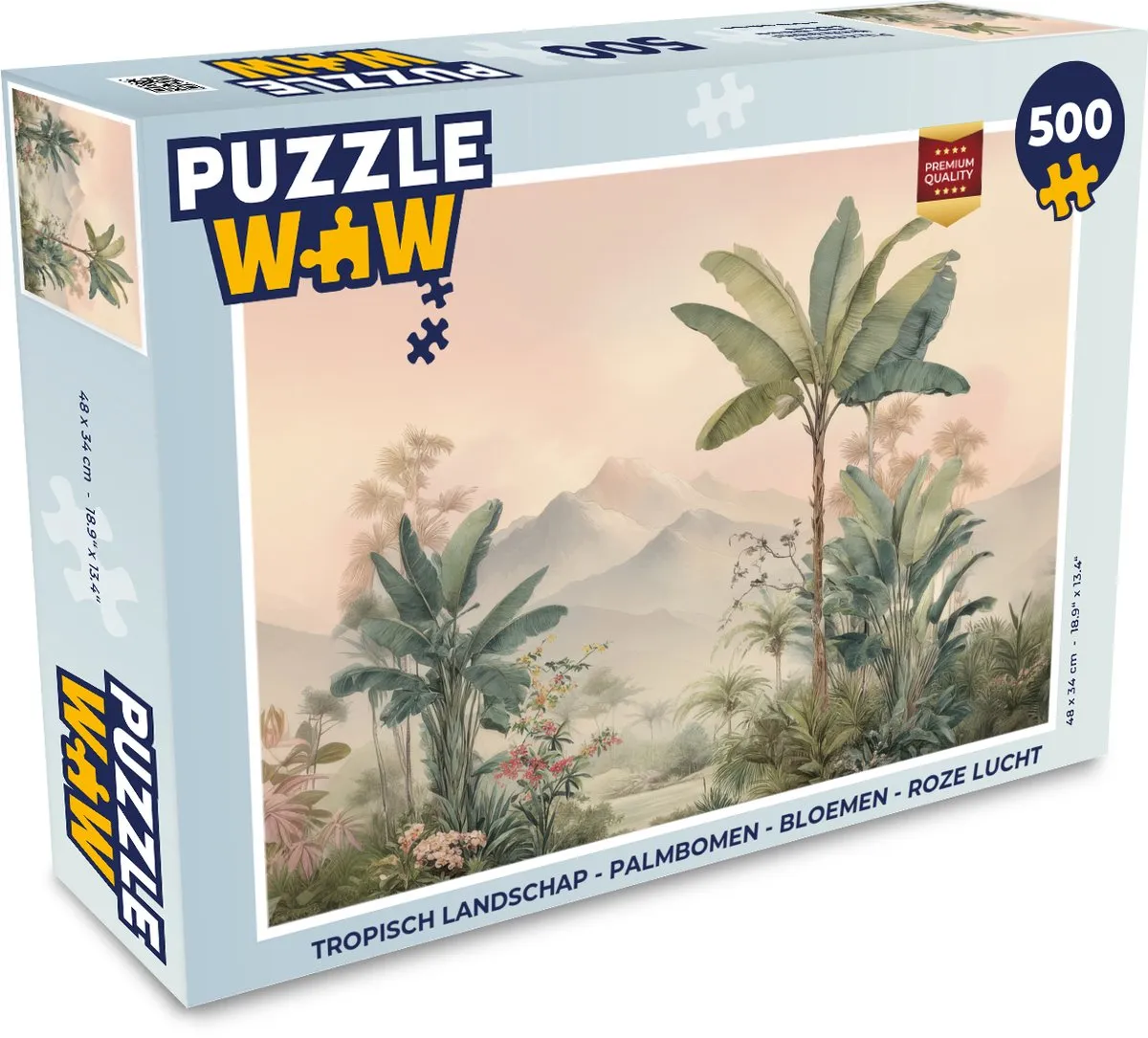 PuzzleWow Tropisch Landschap Legpuzzel 500 Stuks - Roze Lucht