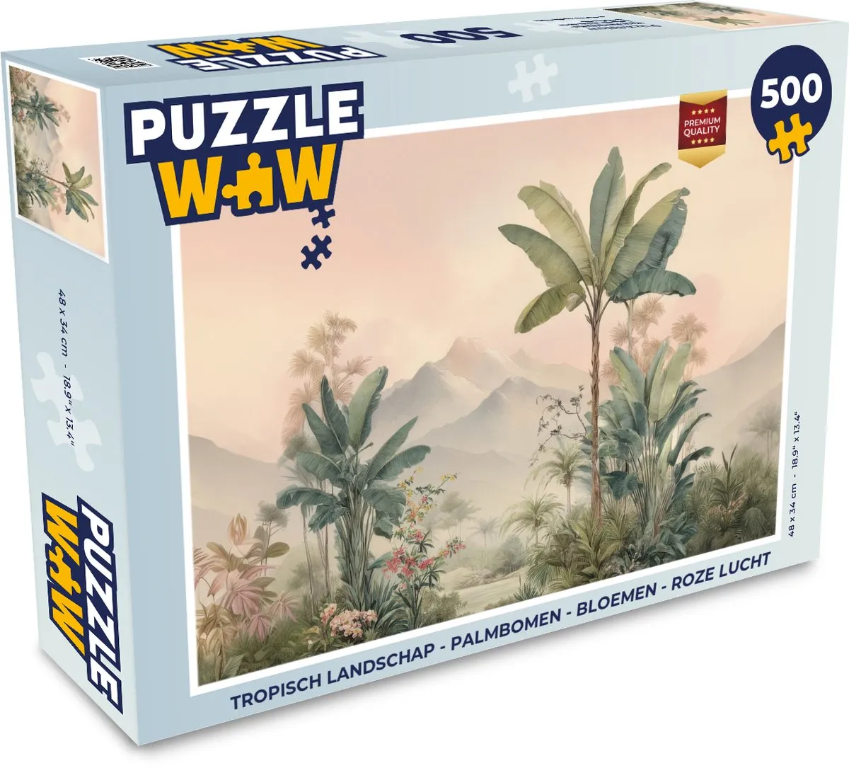 PuzzleWow Tropisch Landschap Legpuzzel 500 Stuks - Roze Lucht