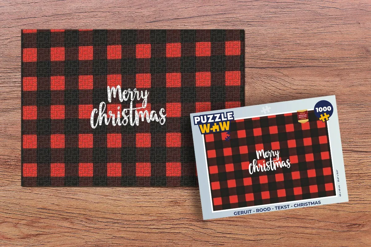 PuzzleWow 1000 Stuks Kerstpuzzel - Geruit Rood