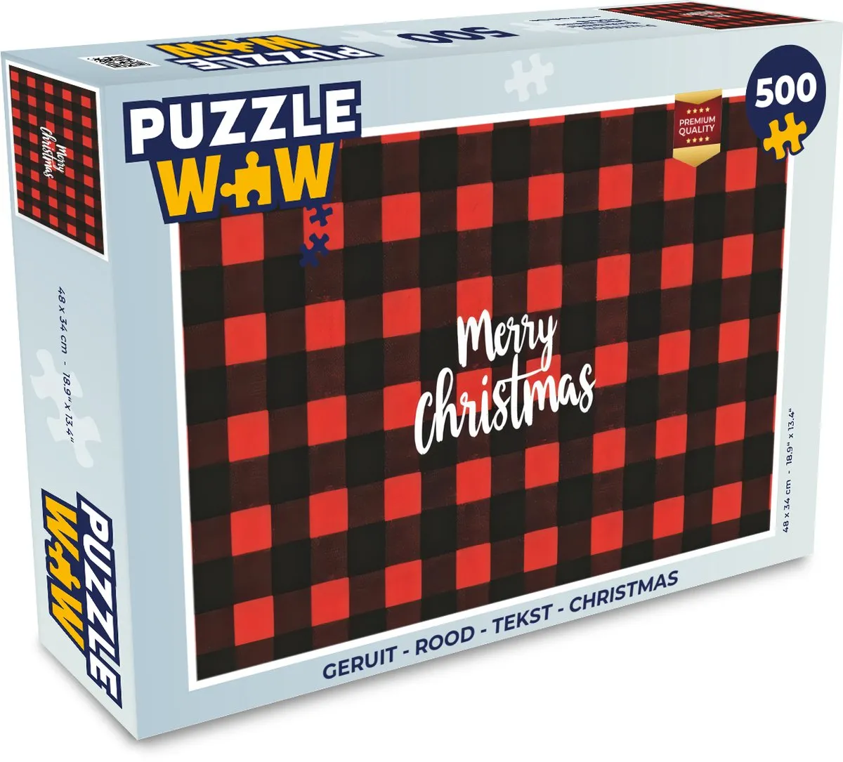 PuzzleWow 1000 Stuks Kerstpuzzel - Geruit Rood