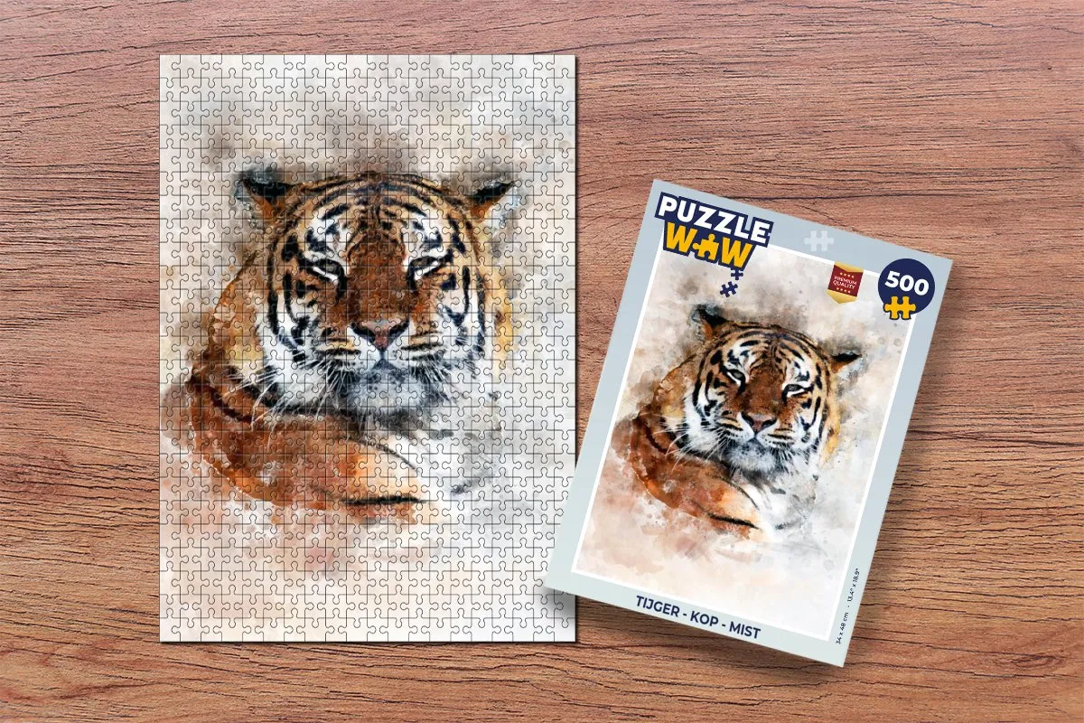PuzzleWow Tijger Kop Mist Legpuzzel 500 Stuks - Multicolor