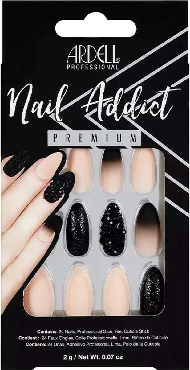 Ardell Nail Addict Black Stud & Pink Ombre Kunstnagels - 24 Stuks - afbeelding 4 van 4