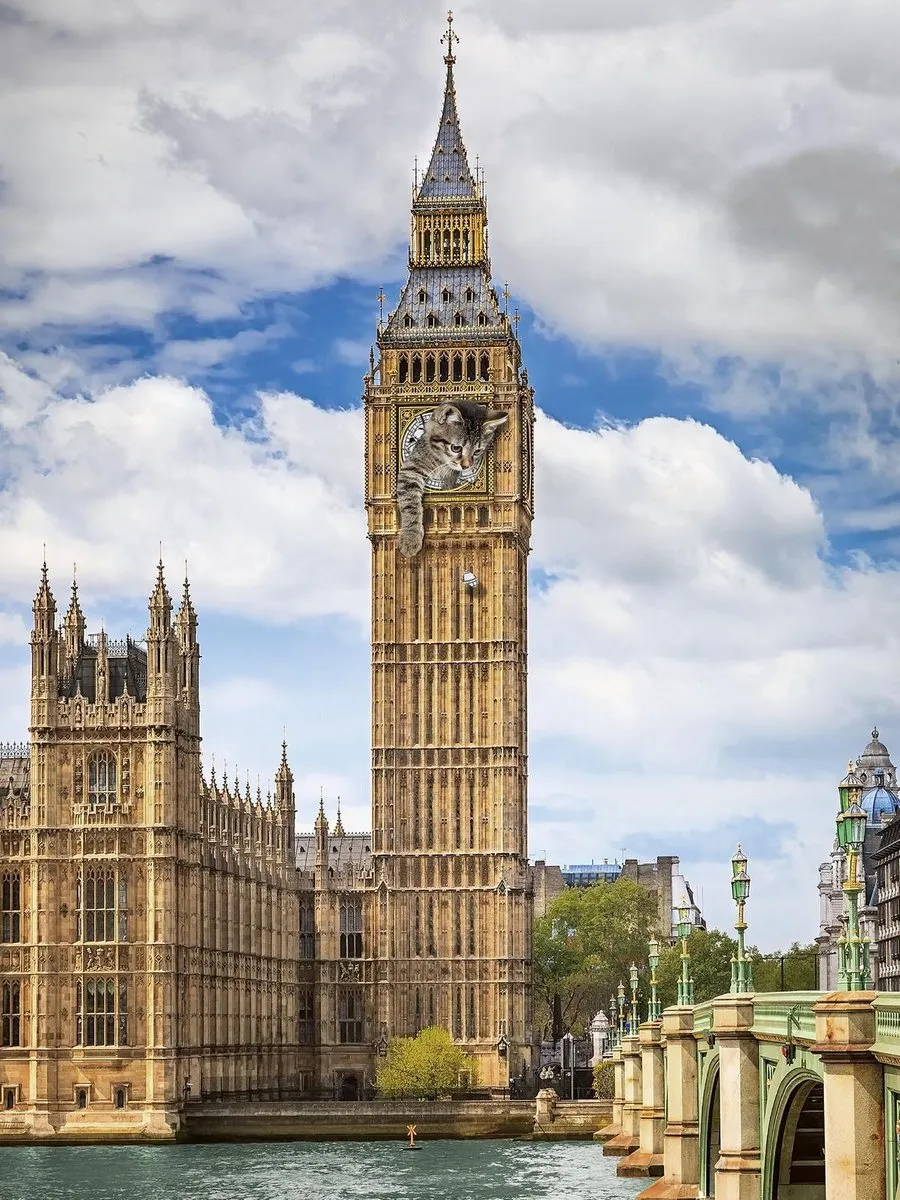 Ravensburger Grappige Kat op de Big Ben Legpuzzel 1500 Stuks - 160099