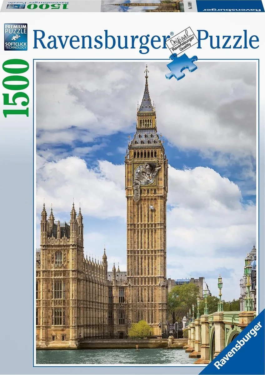 Ravensburger Grappige Kat op de Big Ben Legpuzzel 1500 Stuks