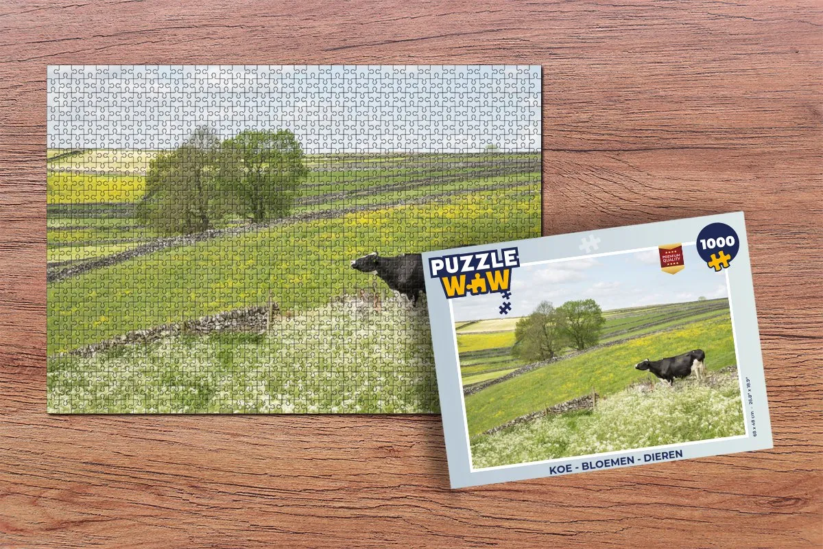 PuzzleWow Koe - Bloemen & Dieren Legpuzzel 1000 Stuks - Multicolor
